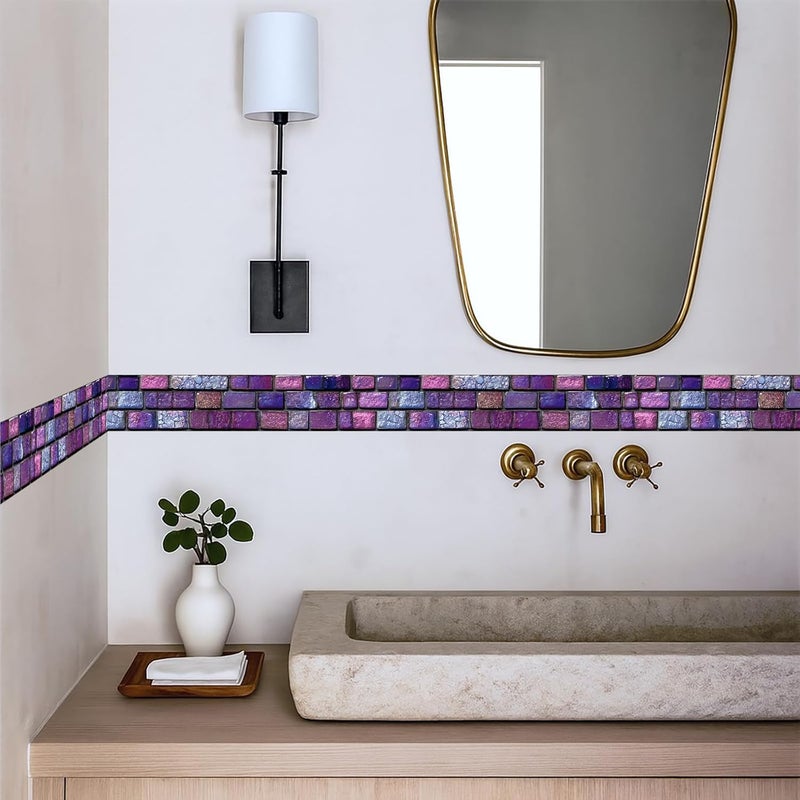IOHEFY Purple Brick Wallpaper Border 196x4 Inch Peel and Stick Wall Border Iridescent Mosaic Pattern Removable Vinyl Wall Trim for Bathroom Kitchen Home Decor - Image 3